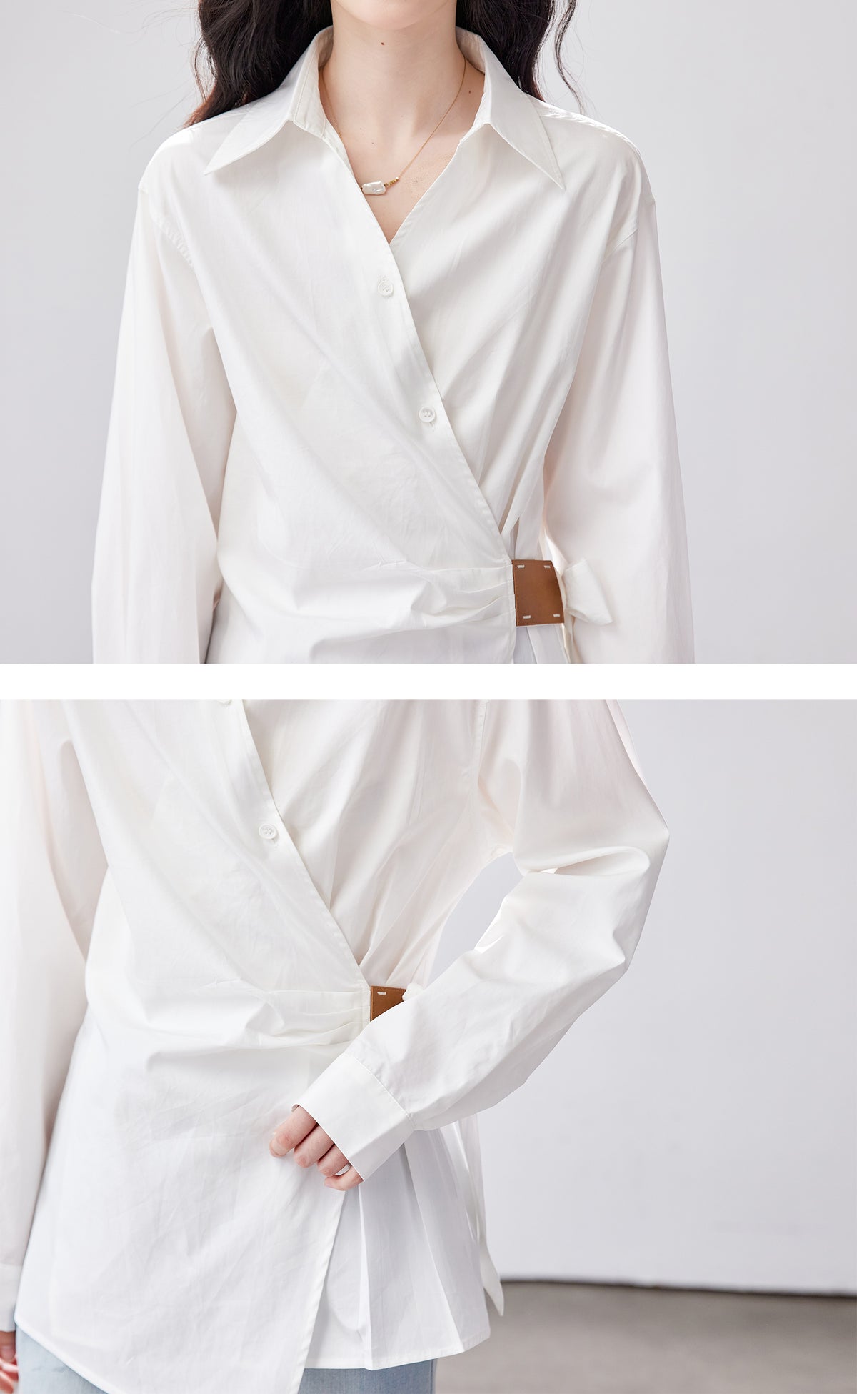 White Tie-Waist Asymmetric Shirt | Early Fall