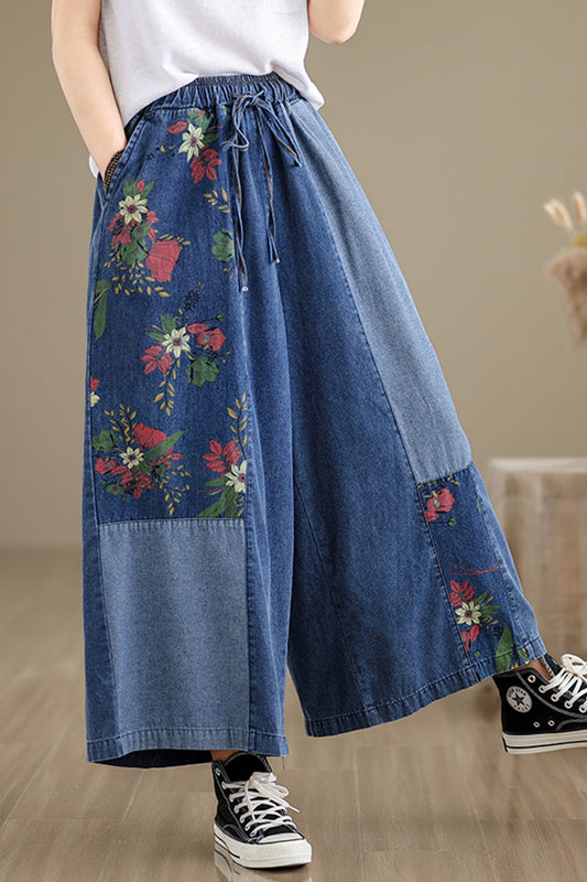 Women's Loose Elastic Waist Wide Leg Denim Pants - LAI MENG FIVE CATS