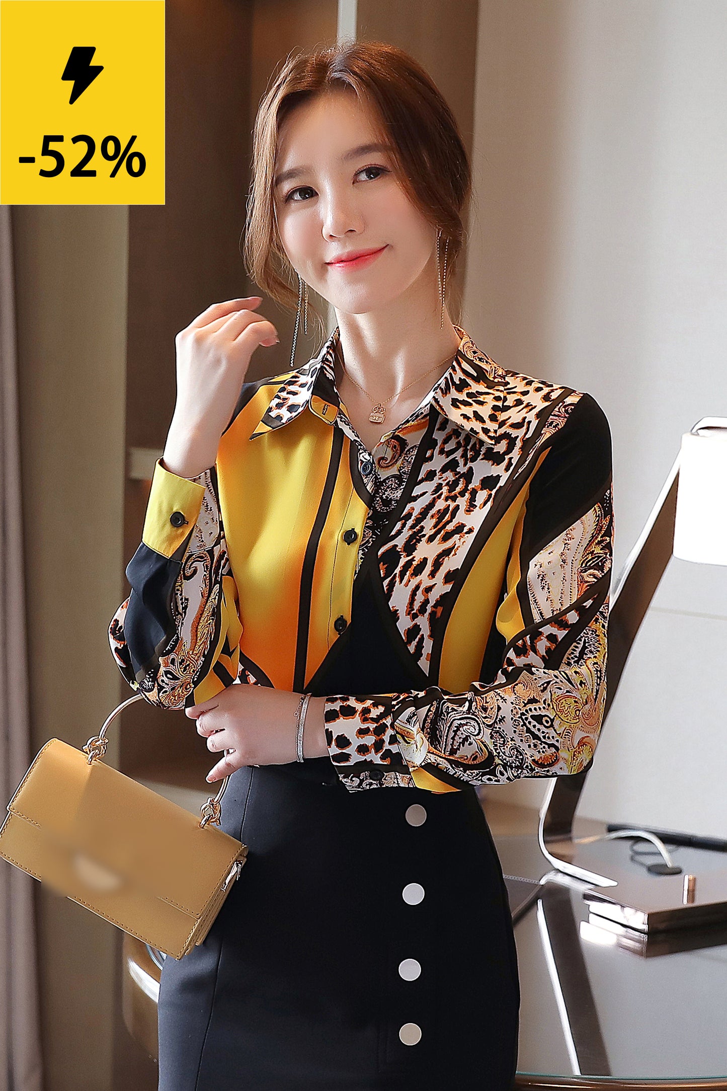 Women's Shirt Floral Print Long Sleeve Button up Casual Blouse