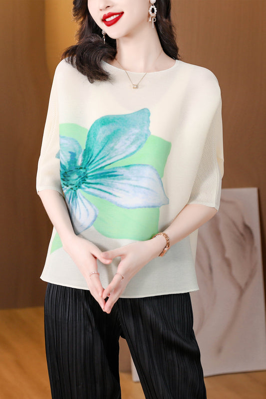 Pleats Batwing sleeve Elastic Tunic Pullover Top - LAI MENG FIVE CATS