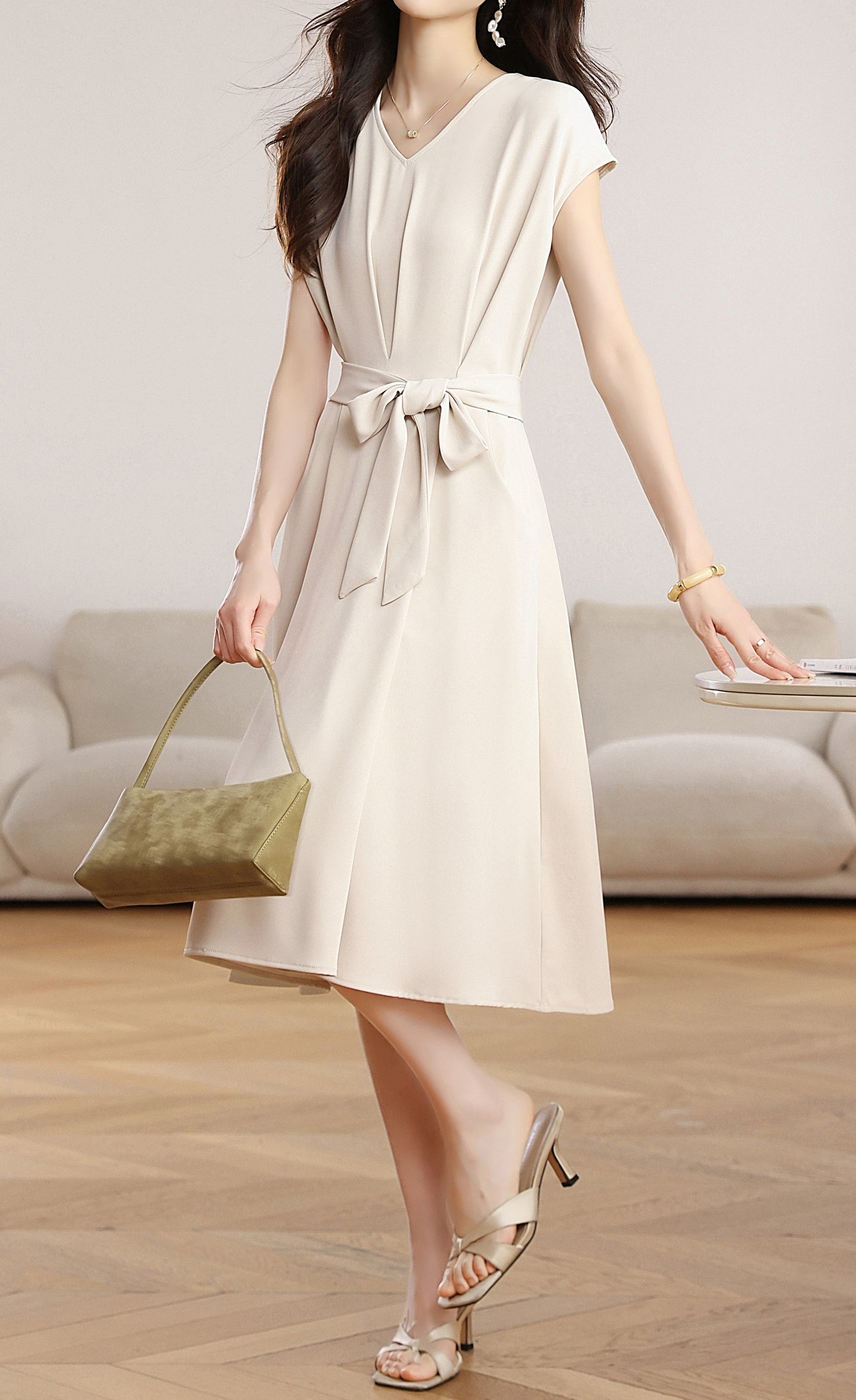 Relaxed Belted Midi Dress with Pockets