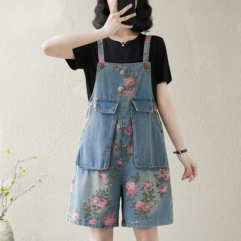Women's Denim Bib Shorts Adjustable Strap Shortalls Romper