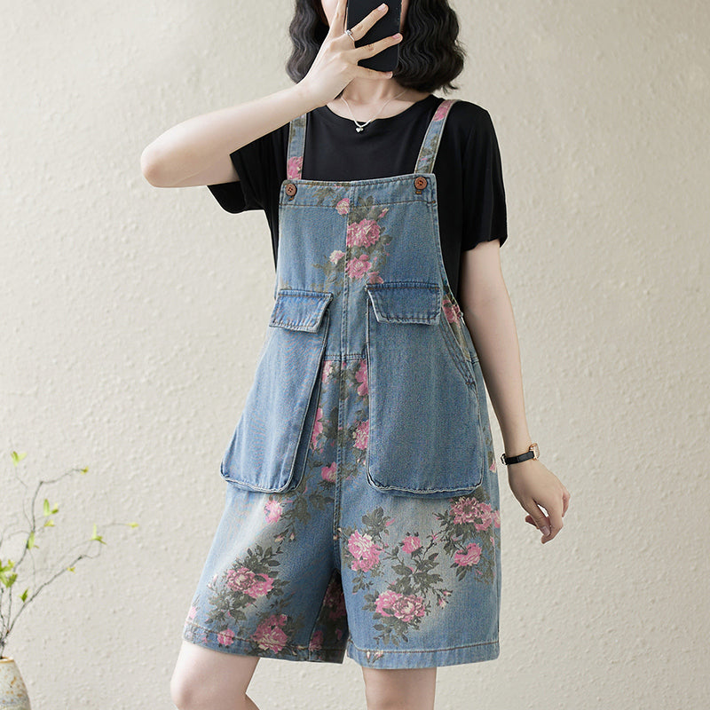 Women's Denim Bib Shorts Adjustable Strap Shortalls Romper