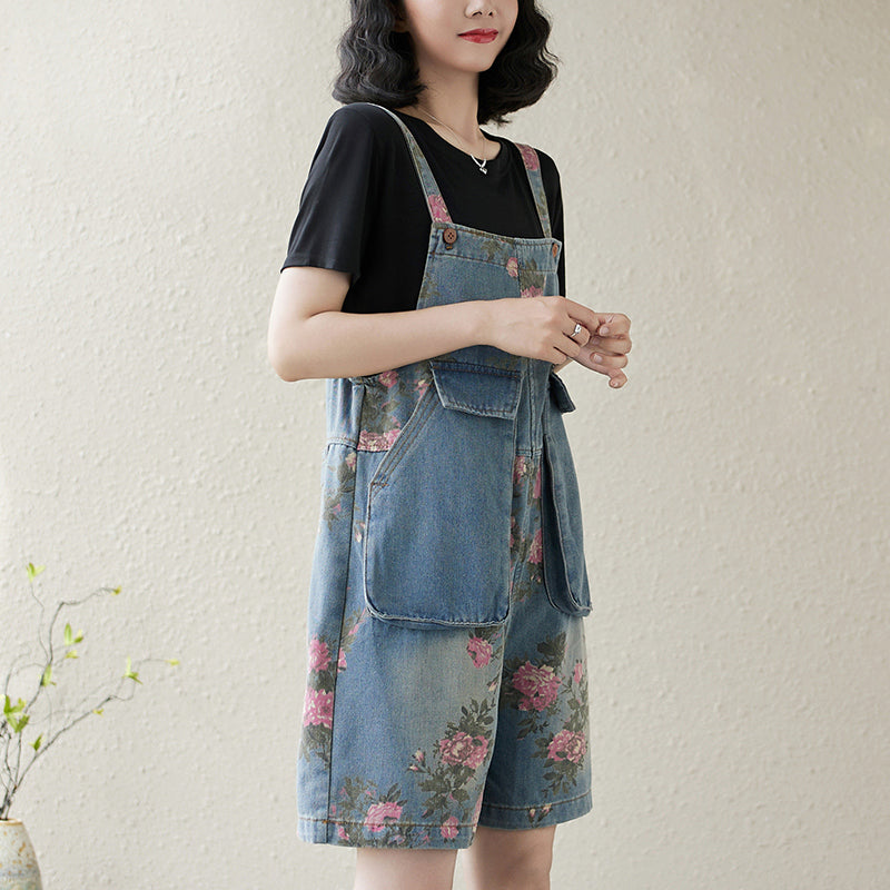 Women's Denim Bib Shorts Adjustable Strap Shortalls Romper