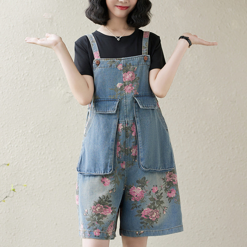 Women's Denim Bib Shorts Adjustable Strap Shortalls Romper