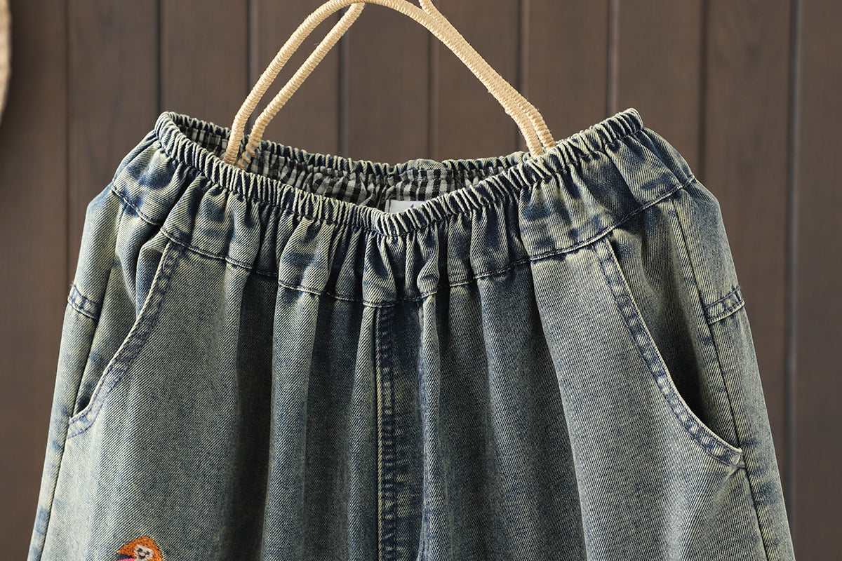 Women Jeans Denim Loose Pants Elastic Waist