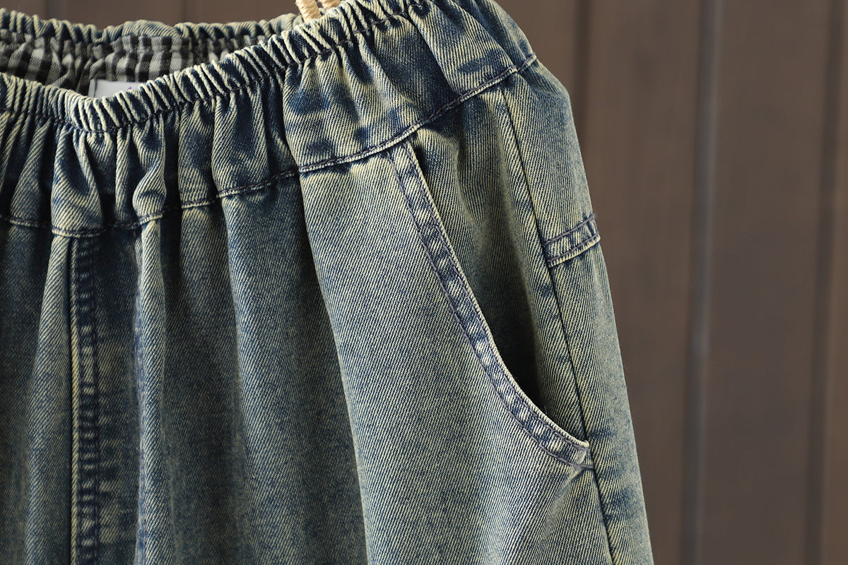 Women Jeans Denim Loose Pants Elastic Waist