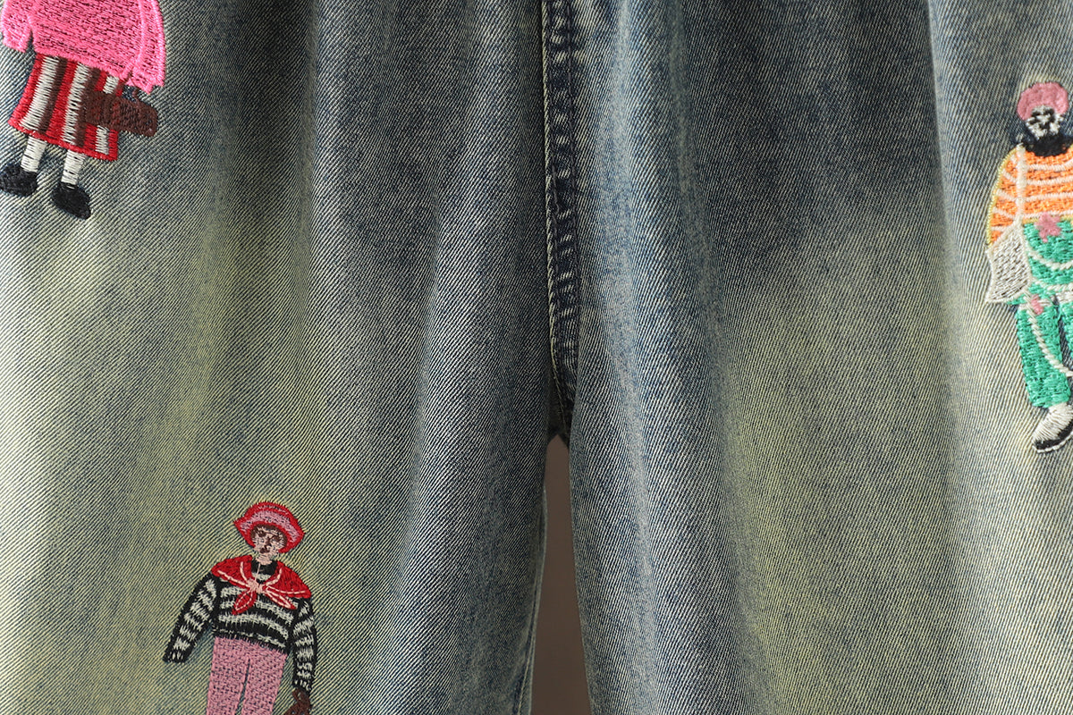 Women Jeans Denim Loose Pants Elastic Waist