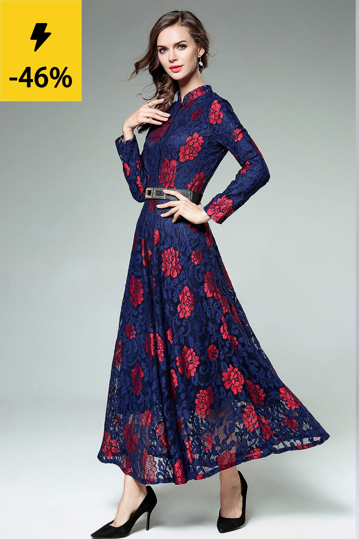 Women's Lace Floral Cocktail Evening Wedding Guest Party Maxi Dress