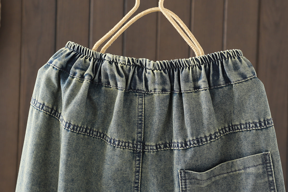 Women Jeans Denim Loose Pants Elastic Waist
