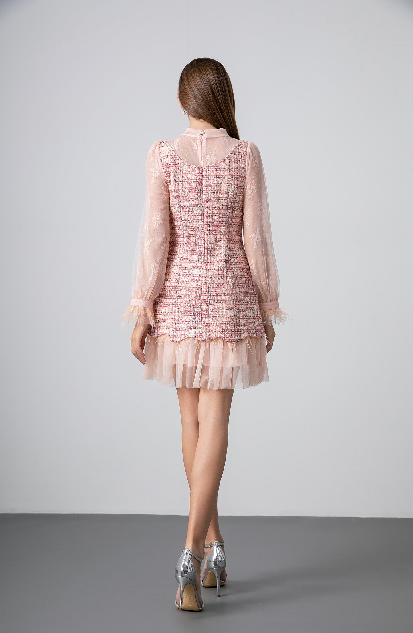 Lace Patchwork Tweed Bell Sleeves Dress