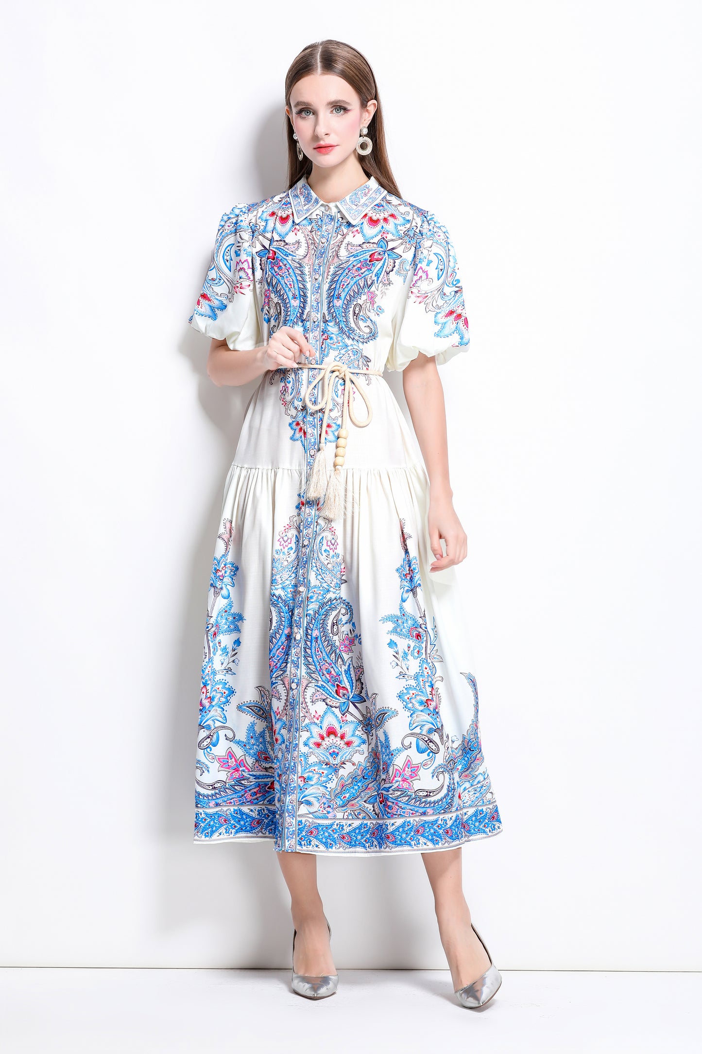 Women's Floral Print Button Up Maxi Dress
