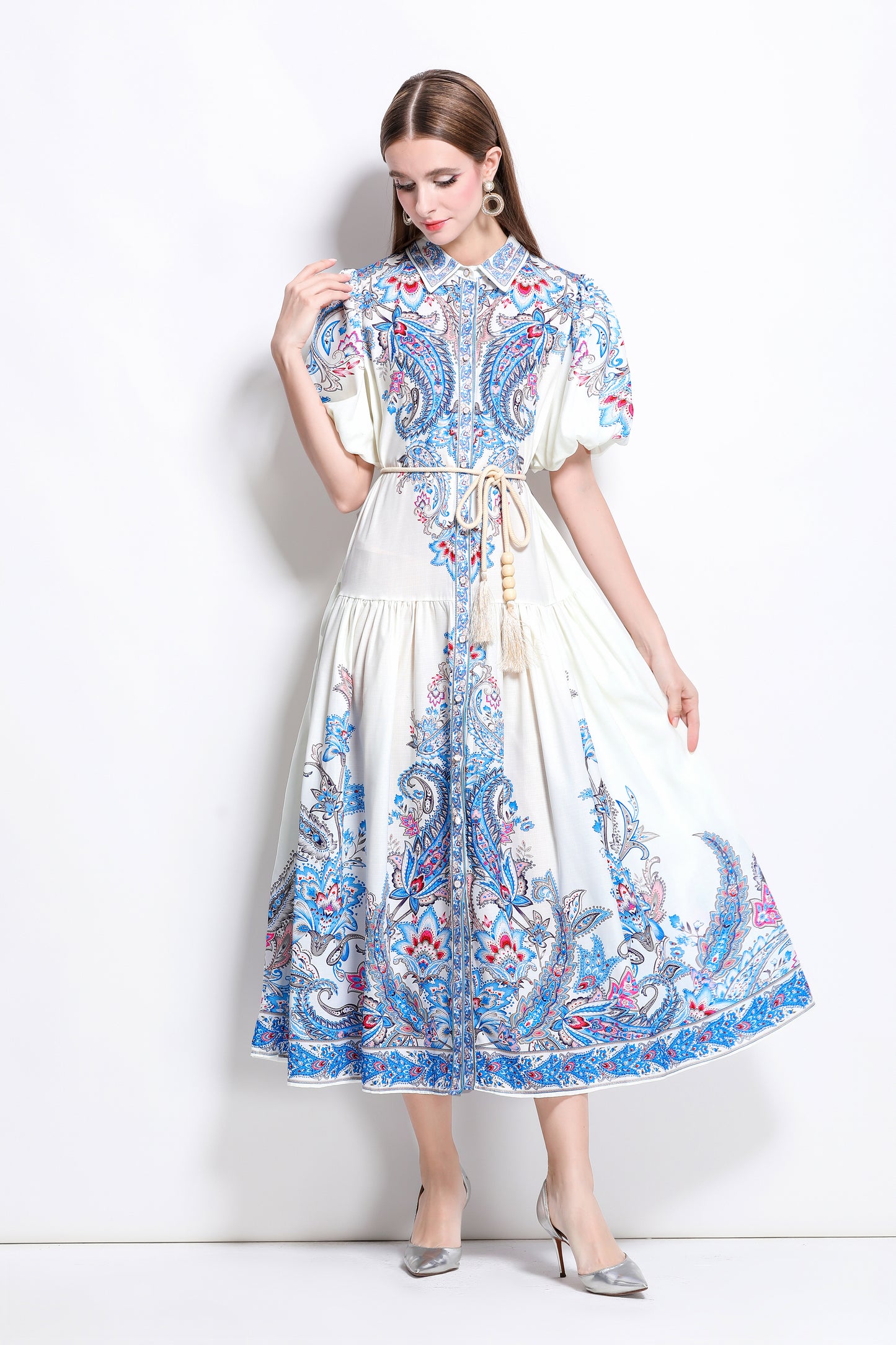 Women's Floral Print Button Up Maxi Dress