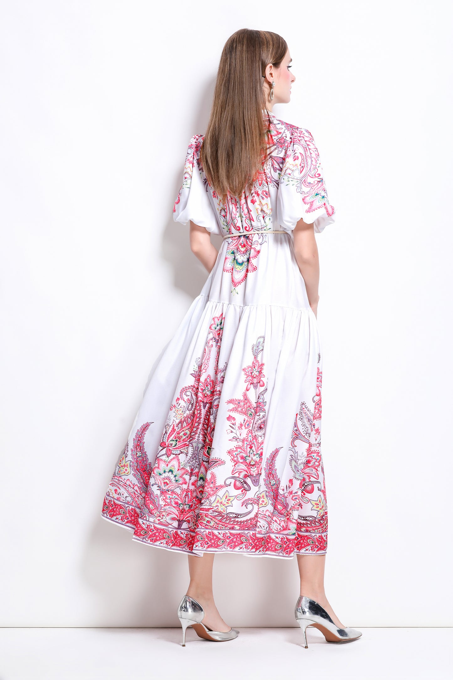 Women's Floral Print Button Up Maxi Dress