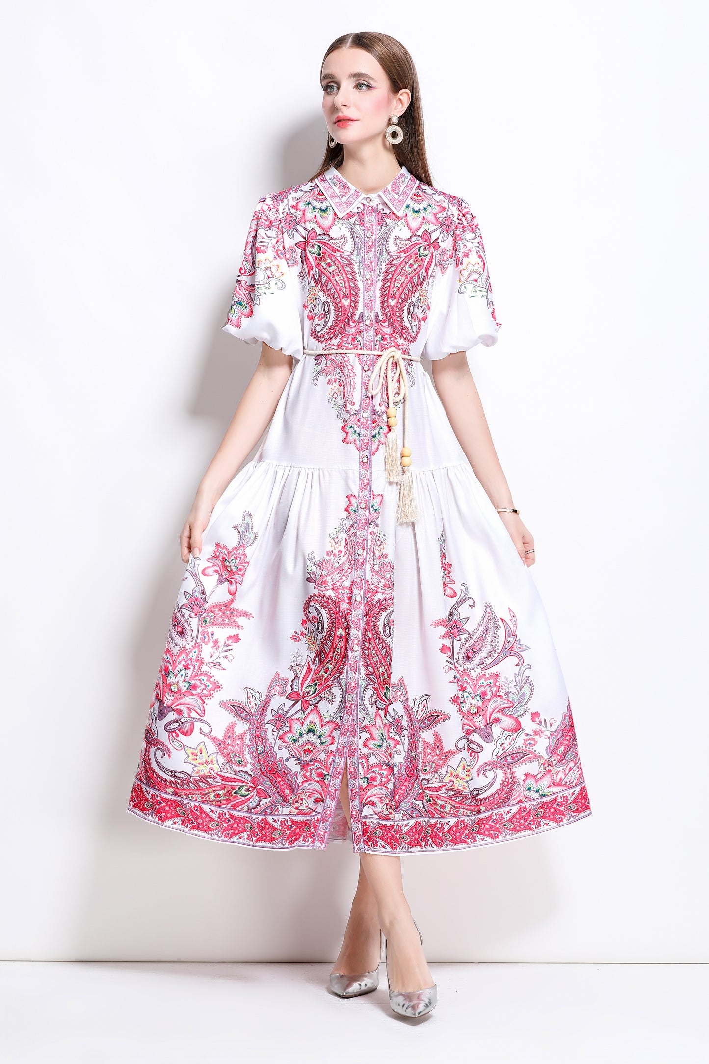 Women's Floral Print Button Up Maxi Dress