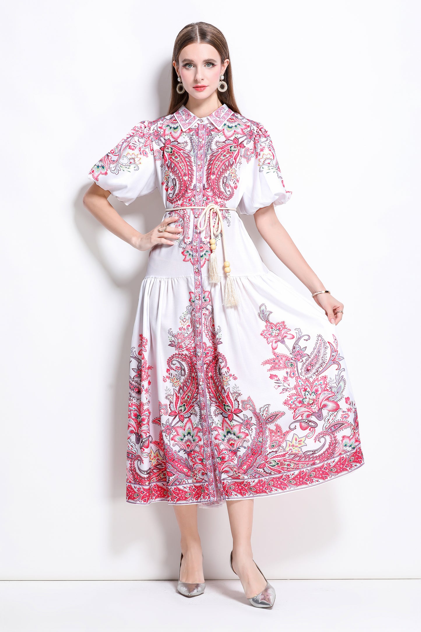 Women's Floral Print Button Up Maxi Dress