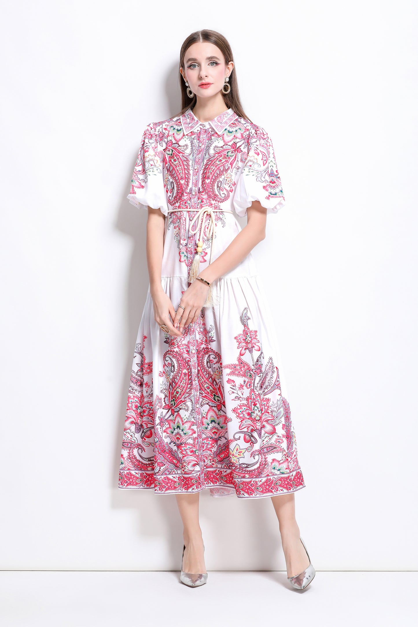 Women's Floral Print Button Up Maxi Dress