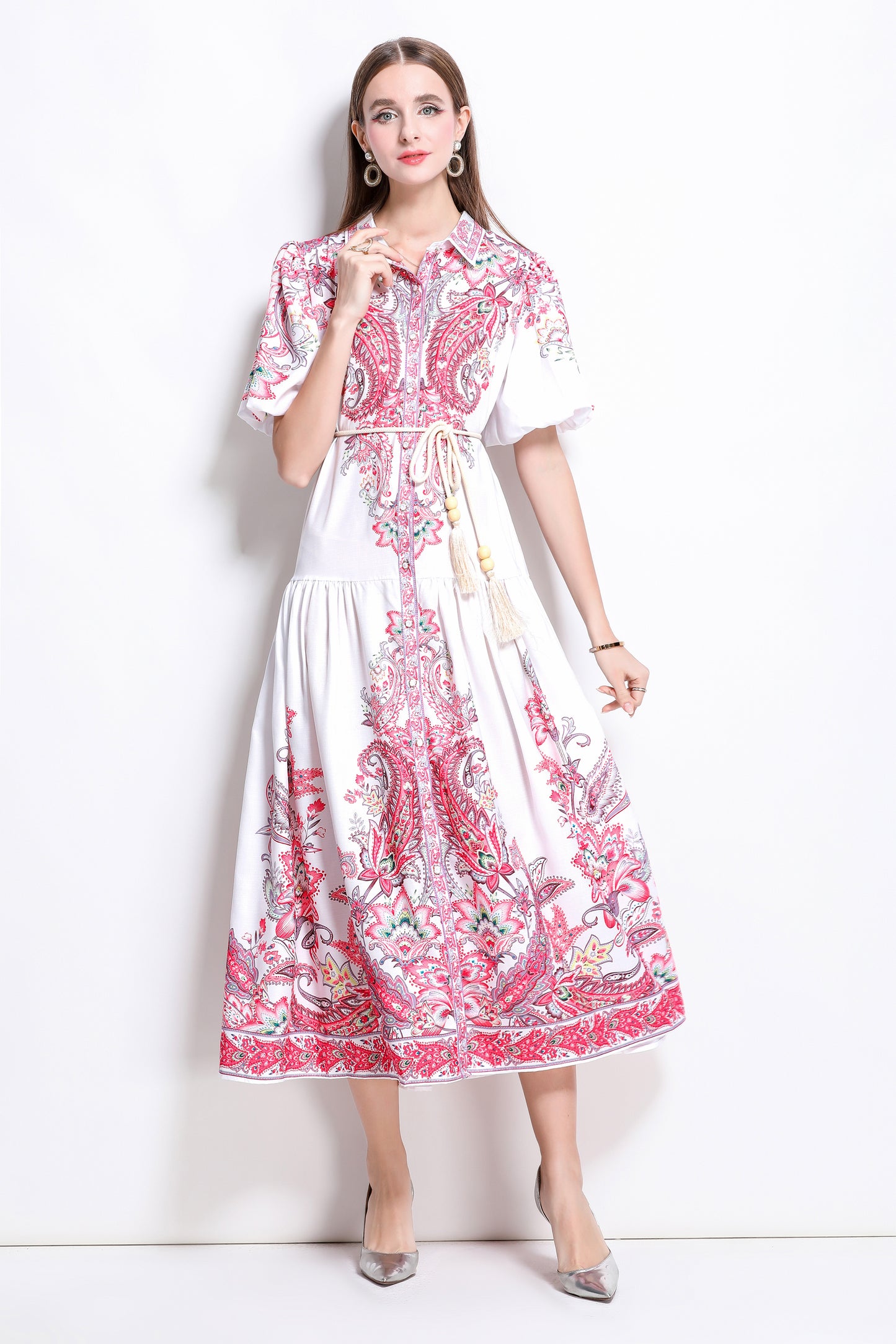 Women's Floral Print Button Up Maxi Dress