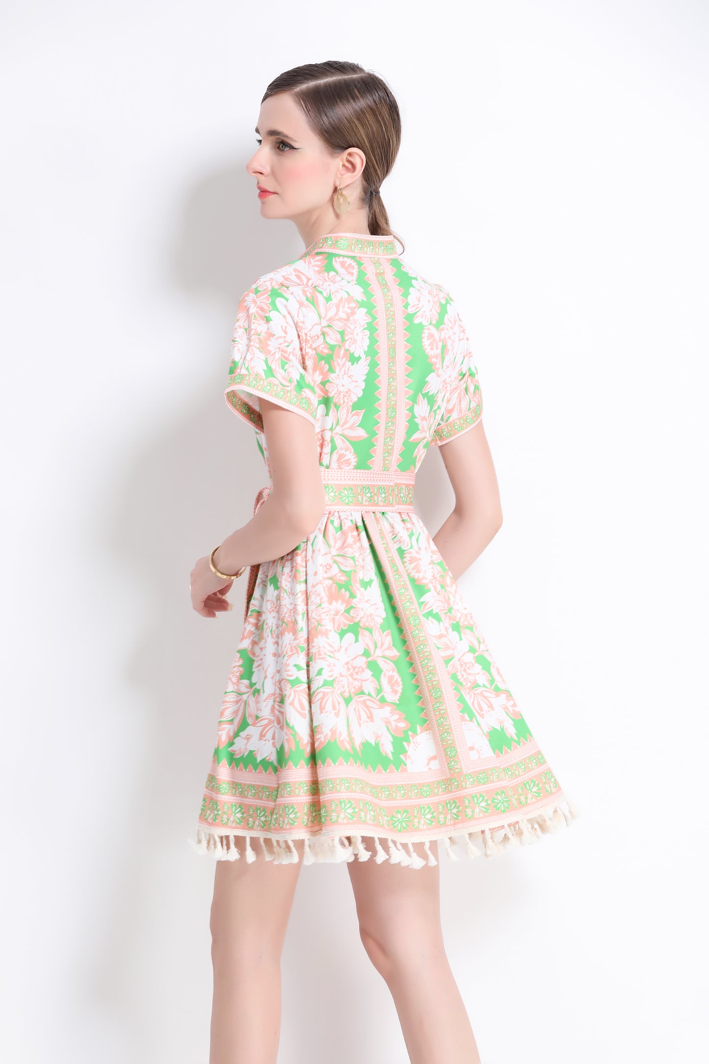 Women's V-Neck Floral Print Split Mini Dress
