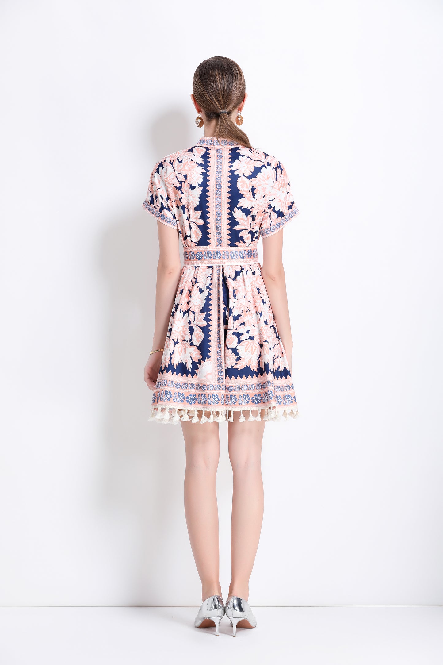 Women's V-Neck Floral Print Split Mini Dress