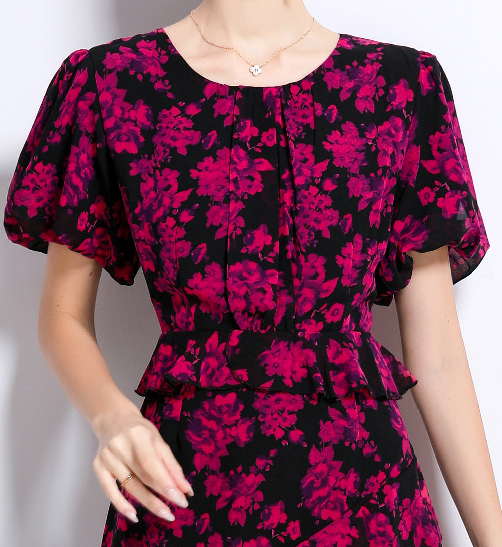 LAI MENG FIVE CATS Floral Chiffon Ruffle Maxi Dress - LAI MENG FIVE CATS