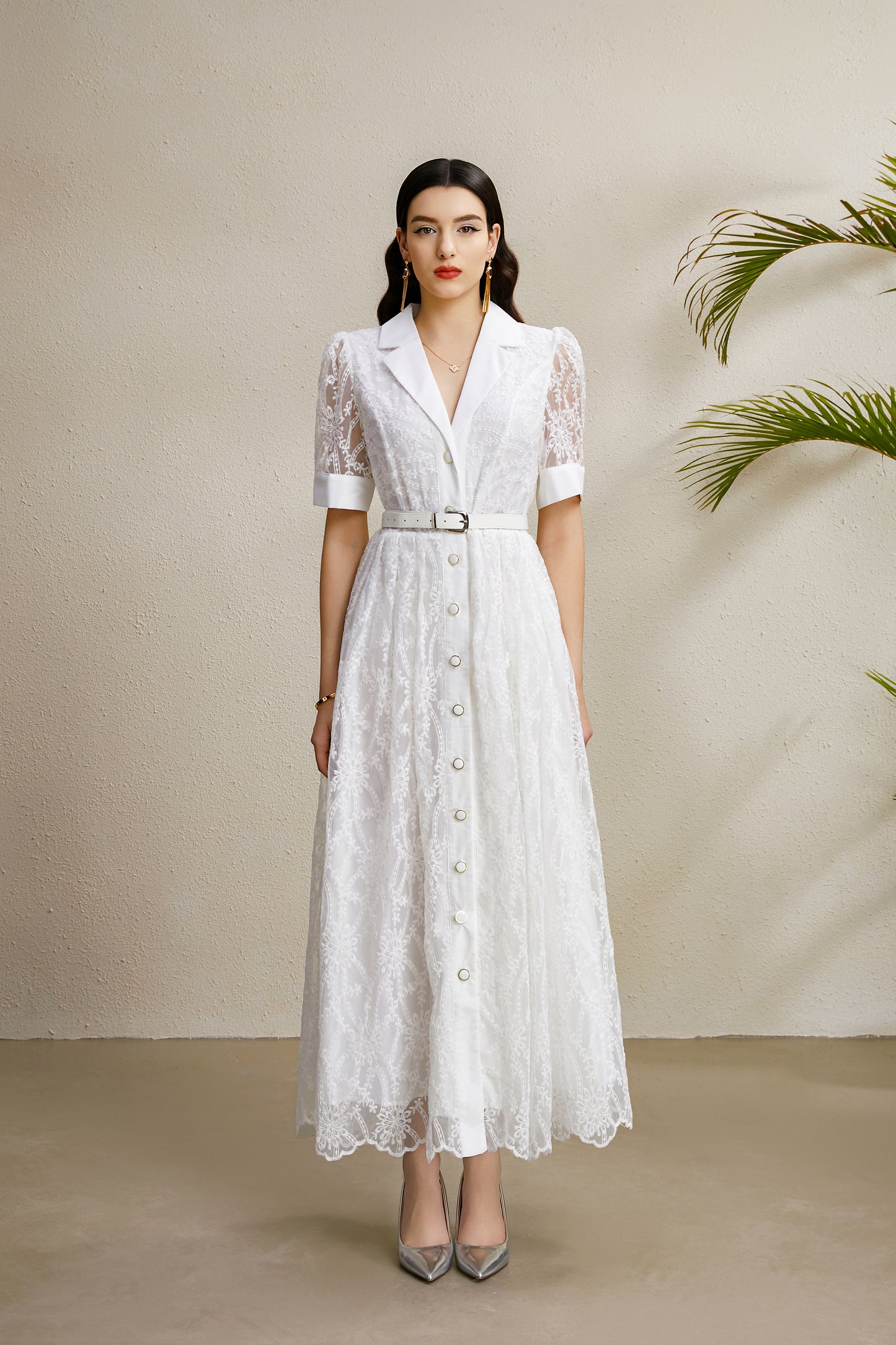 Women's Mesh Embroidery V-Neck Lace Maxi Dress