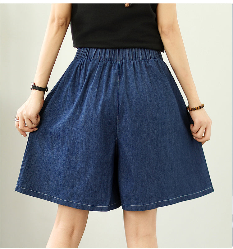 Women's High Waisted Baggy Jean Wide Leg Denim Shorts - LAI MENG FIVE CATS