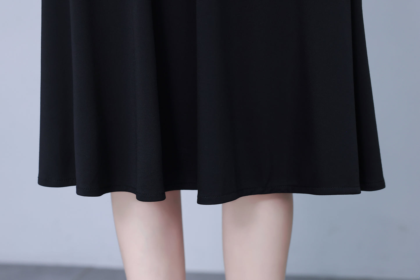 Women's Peter Pan Collar Long Sleeve Black Dress with Pocket