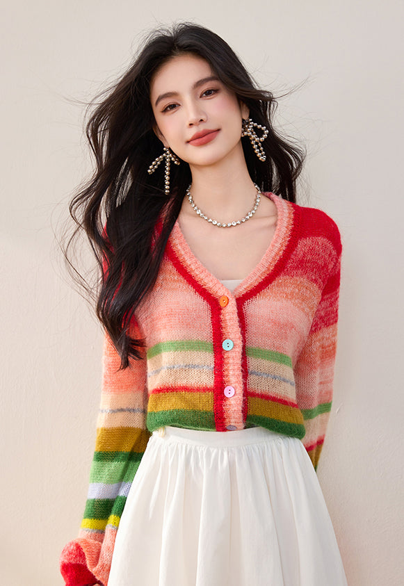 SD-Balloon Sleeve Striped Cardigan - LAI MENG FIVE CATS