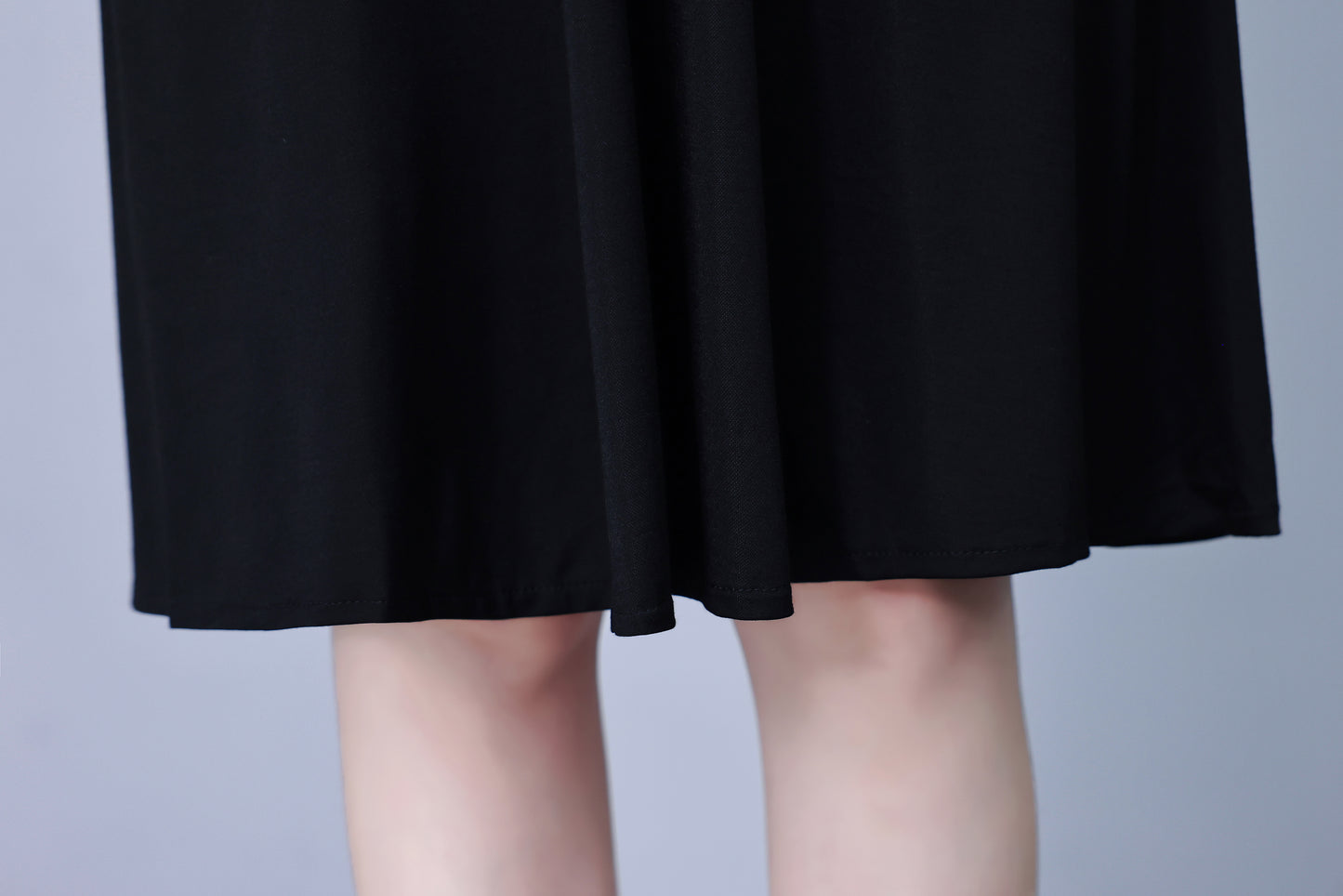 Women's Peter Pan Collar Long Sleeve Black Dress with Pocket - LAI MENG FIVE CATS