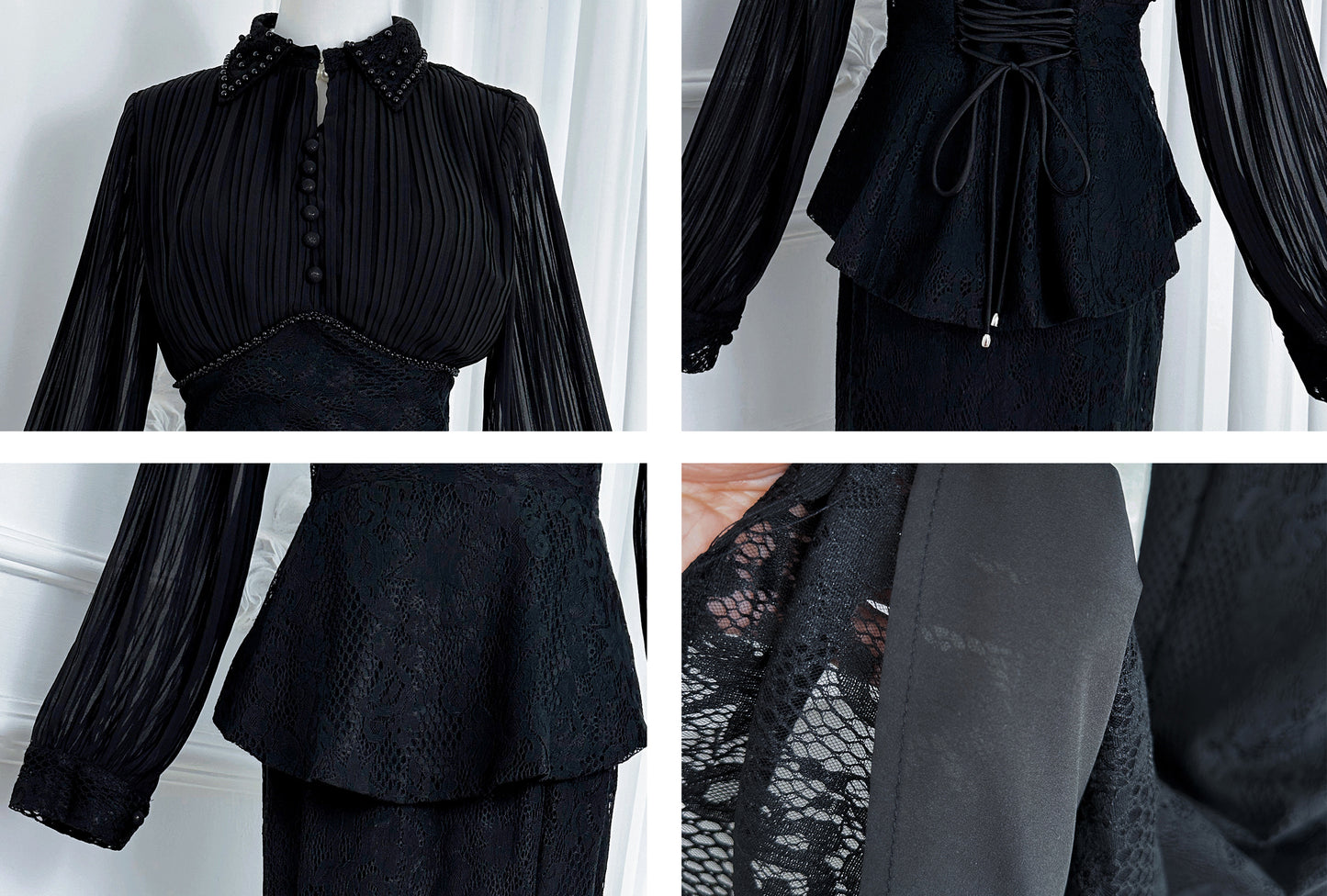 Lace Pearl Top Fishtail Skirt Two-Piece Lace Maxi Set - LAI MENG FIVE CATS