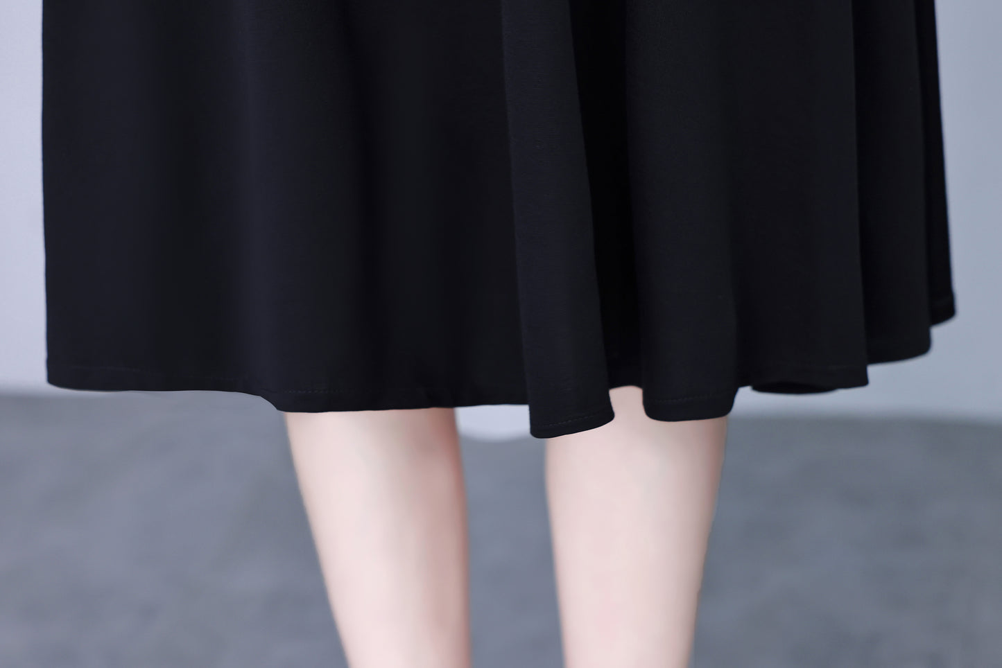 Women's V-Neck Long Sleeve with Pockets Black Dress - LAI MENG FIVE CATS