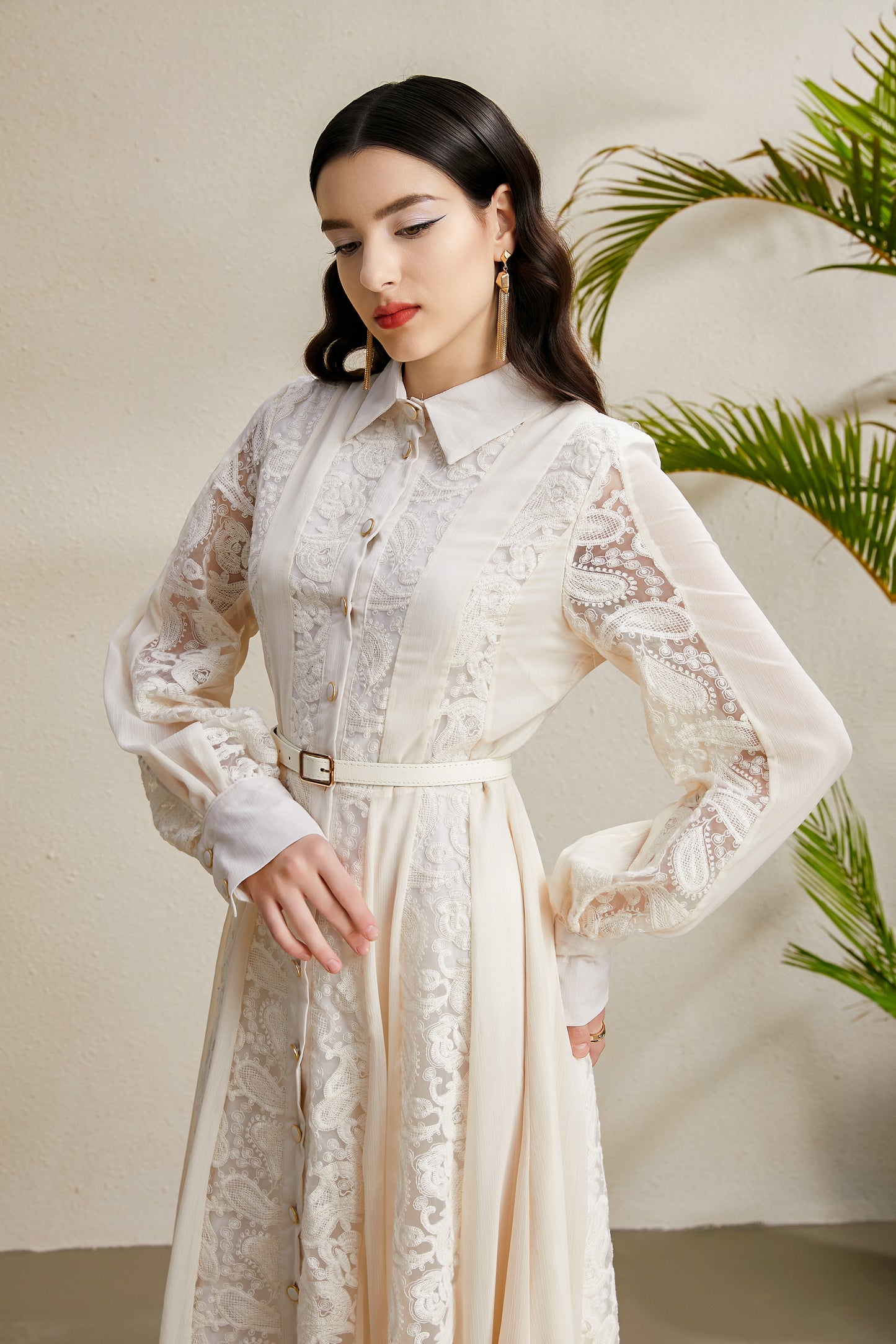 Women's Floral Print Lace Puff Sleeve Maxi Dress