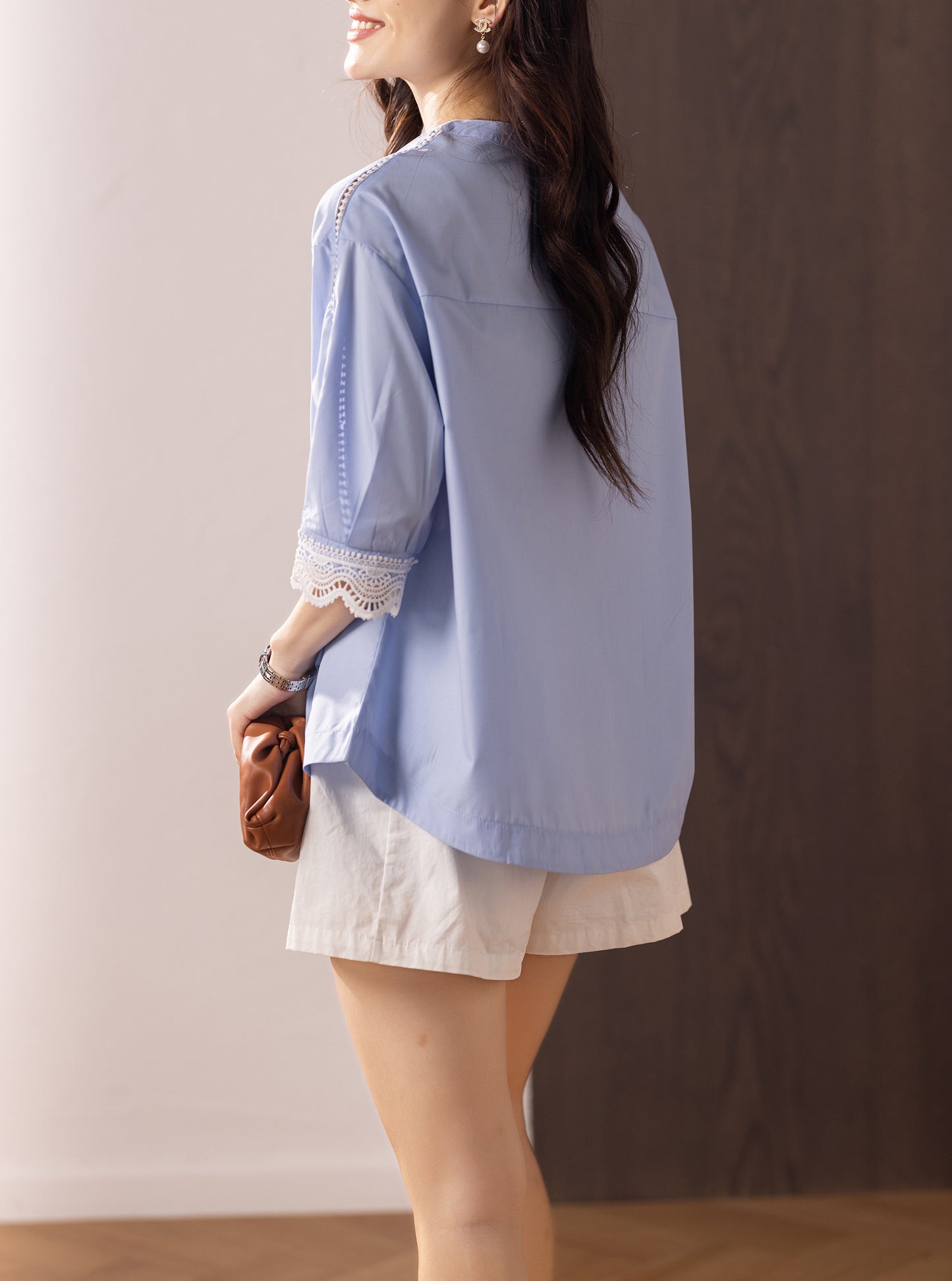Women's V Neck Lace Floral Blouse Tops Shirts