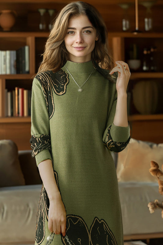 Fall Knitted Stretch Pullover Midi Dress