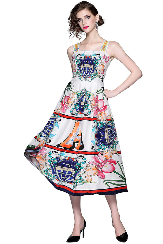 Women's Summer Boho Floral Print Spaghetti Strap Maxi Sun Dress
