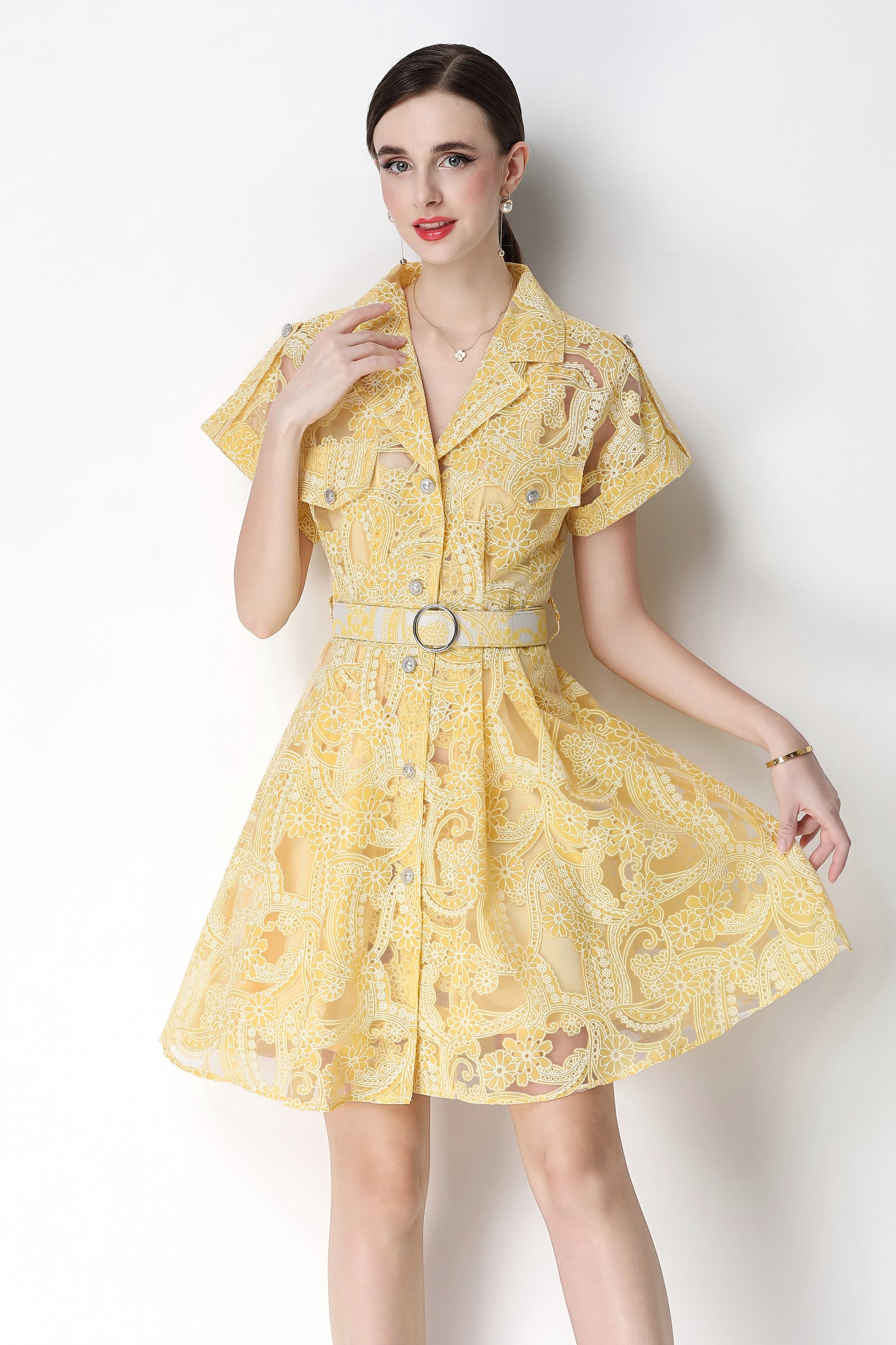 Golden Hour Lace Shirt Dress | Butter Yellow Summer Mini Dress - LAI MENG FIVE CATS