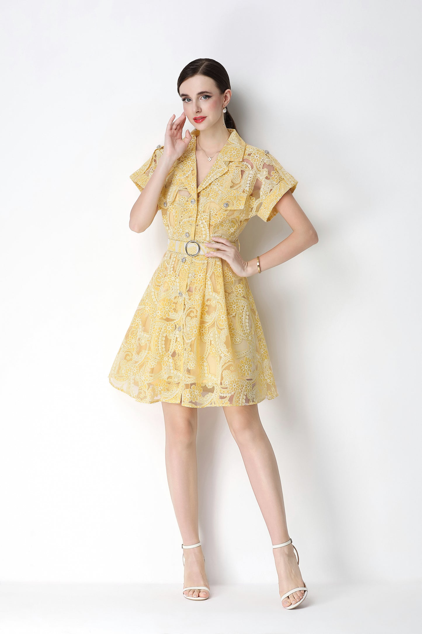 Elegant Lace Mesh Shirt Dress β Feminine & Chic