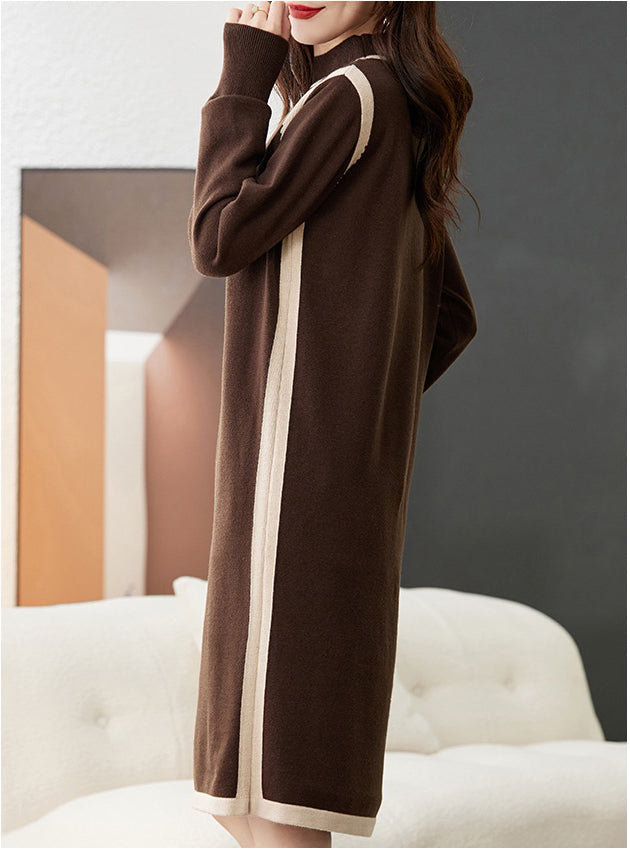Women's Long Sleeve Sweater Knit Color Block Dress
