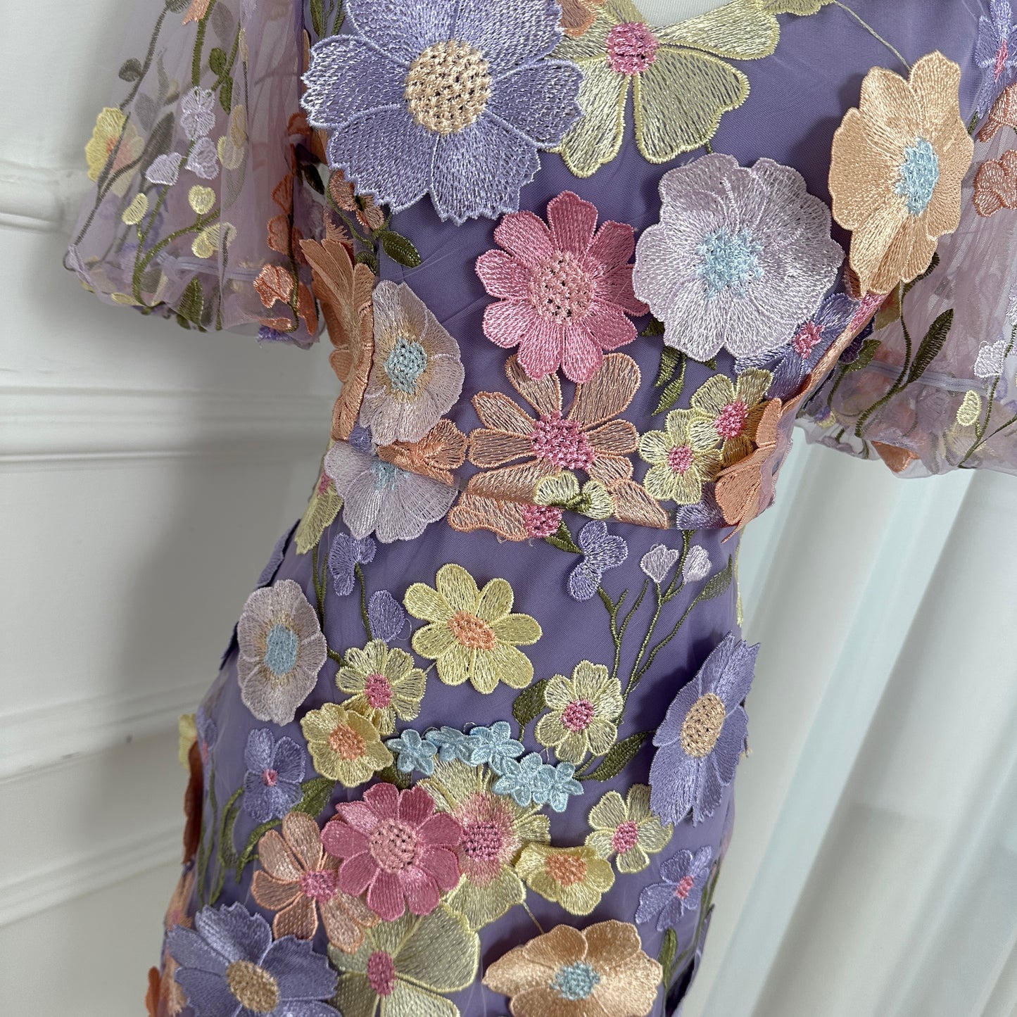 Women's 3D Floral Embroidery Tulle Lace Mesh Mini Dress