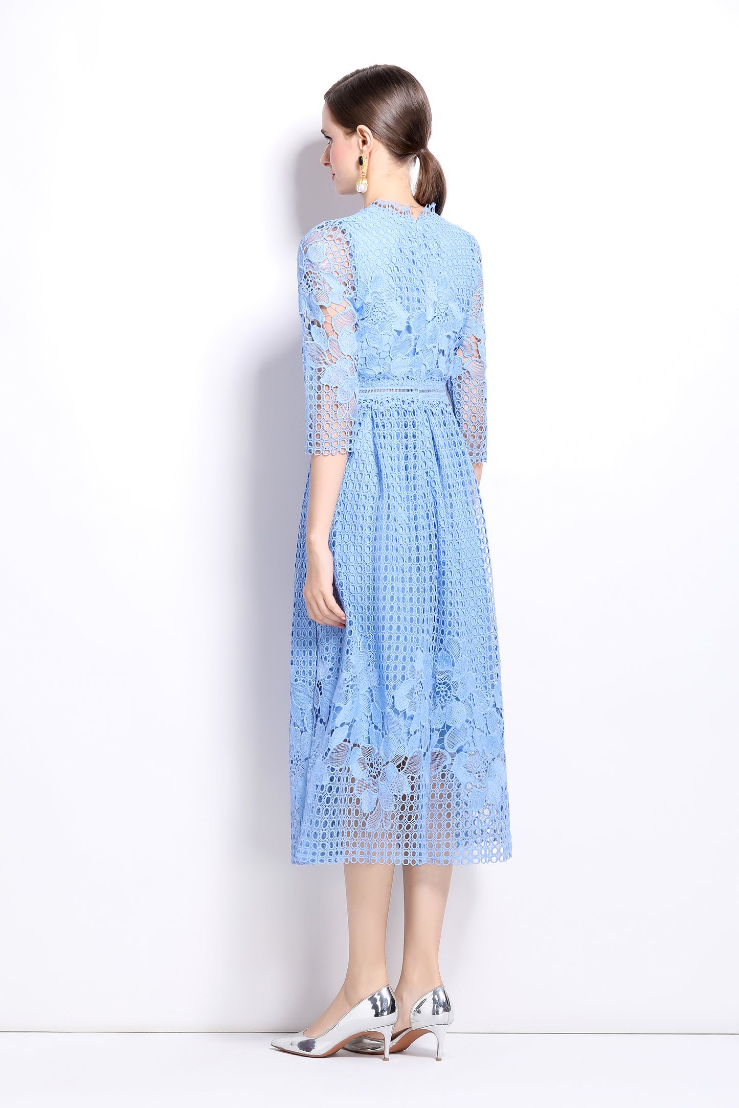 BK-Womens Floral Lace Hollow Crochet Waist Cocktail Dress - LAI MENG FIVE CATS