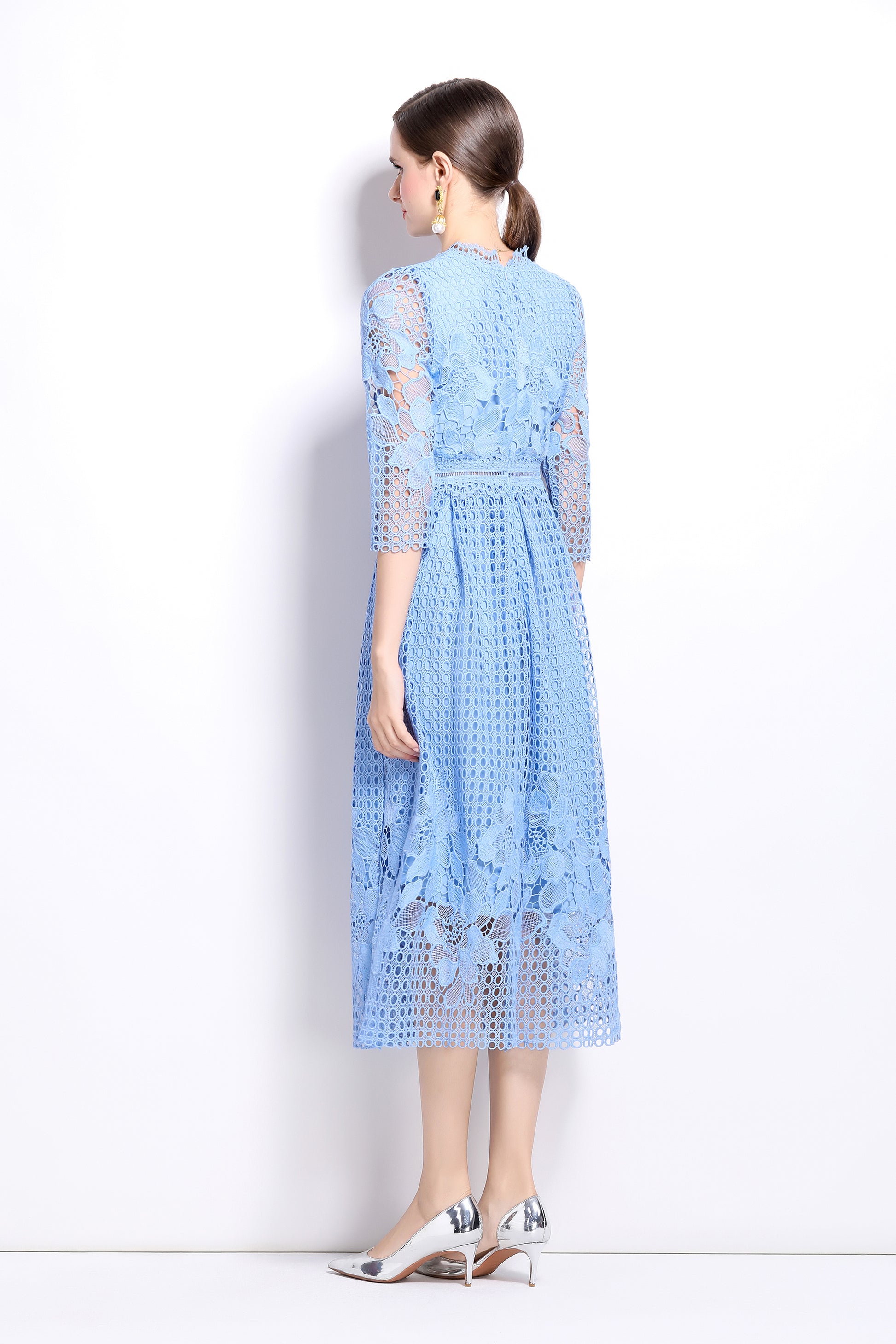 BK-Womens Floral Lace Hollow Crochet Waist Cocktail Dress - LAI MENG FIVE CATS