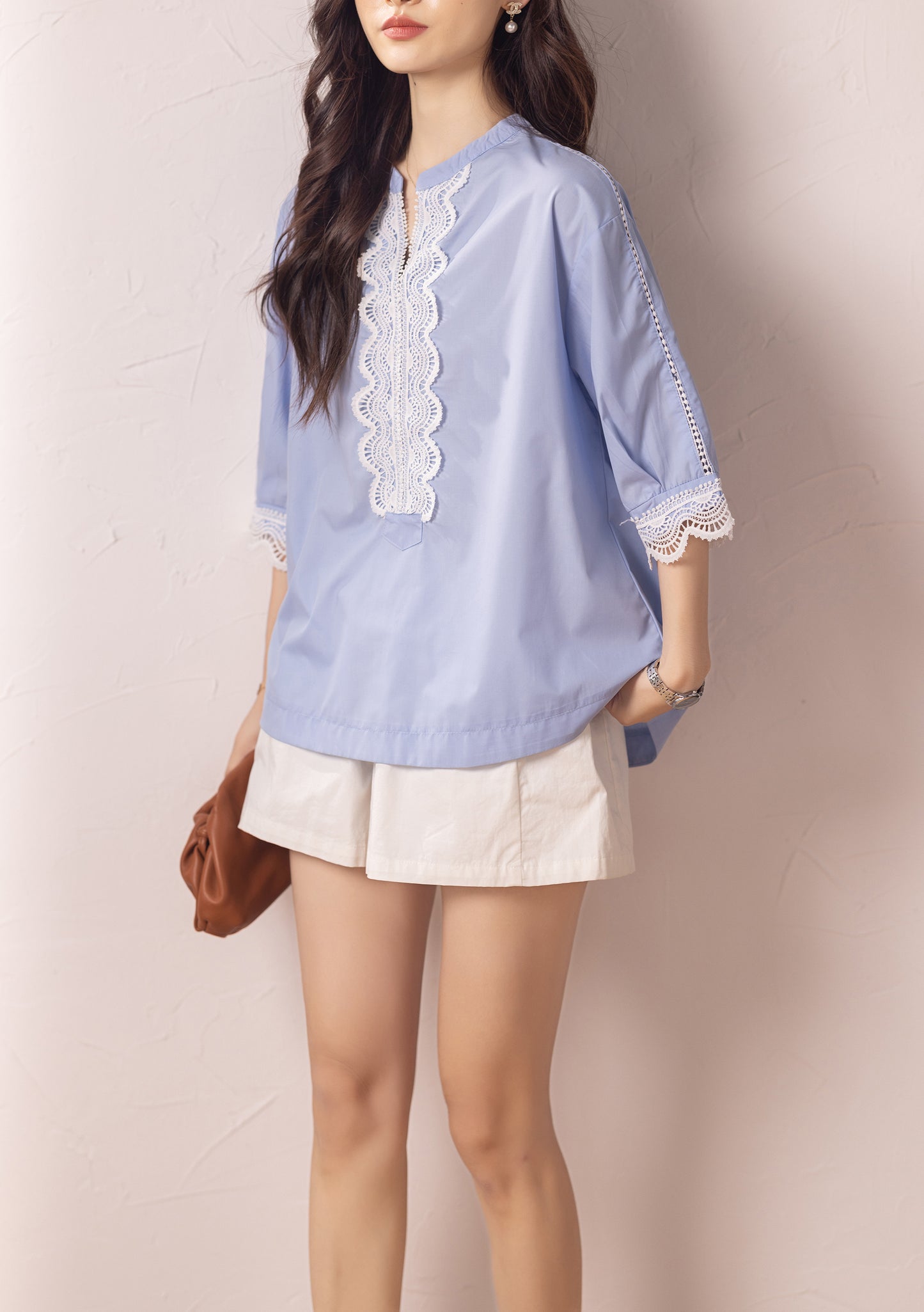 Women's V Neck Lace Floral Blouse Tops Shirts