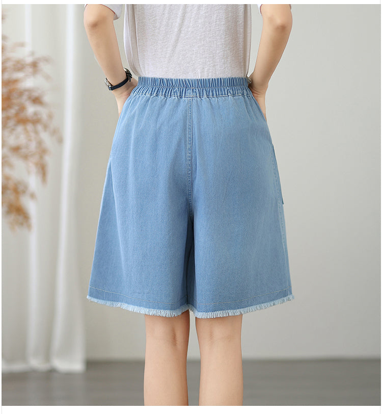 Women's High Waisted Baggy Jean Wide Leg Denim Shorts - LAI MENG FIVE CATS