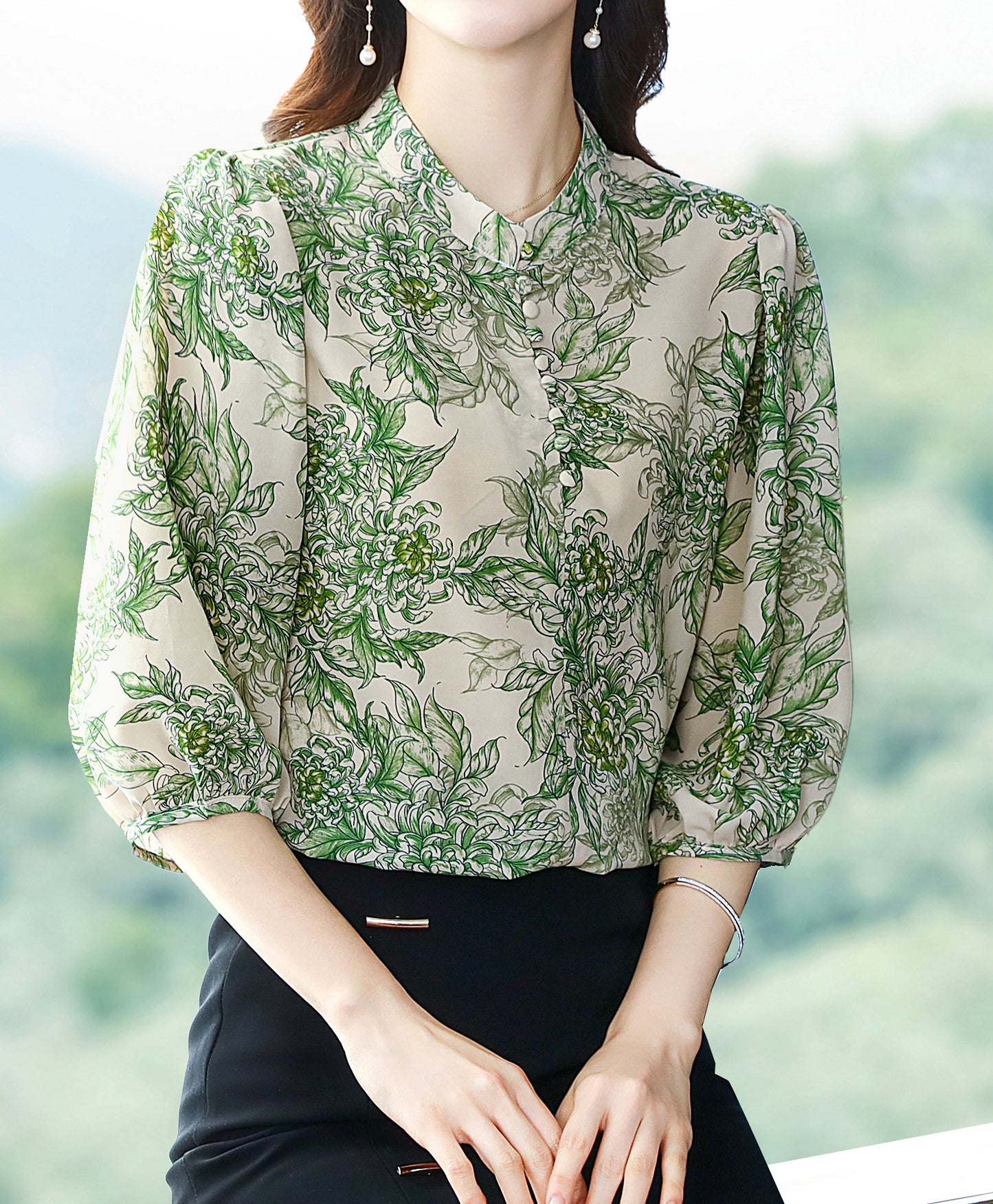 Summer Botanical Chrysanthemum Shirt - LAI MENG FIVE CATS