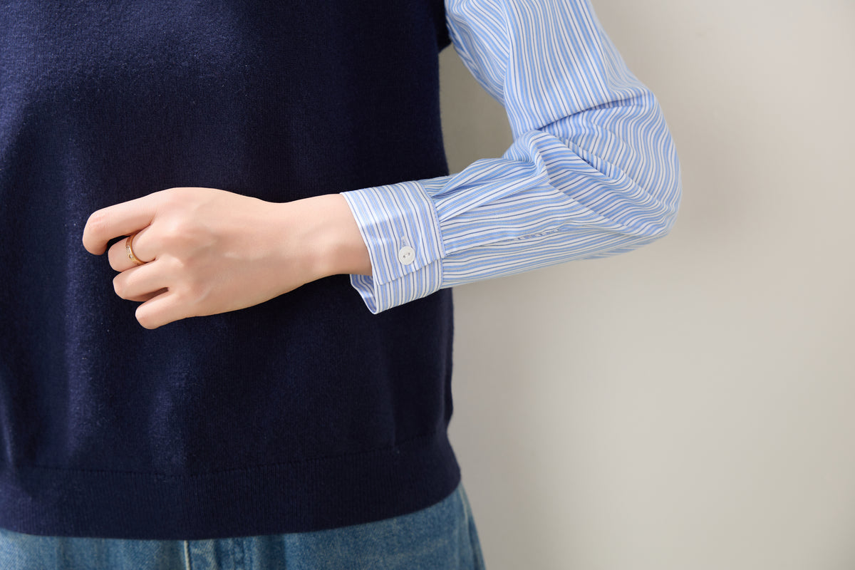 Navy Striped Collared Knit Shirt – Polished Preppy Fall Top
