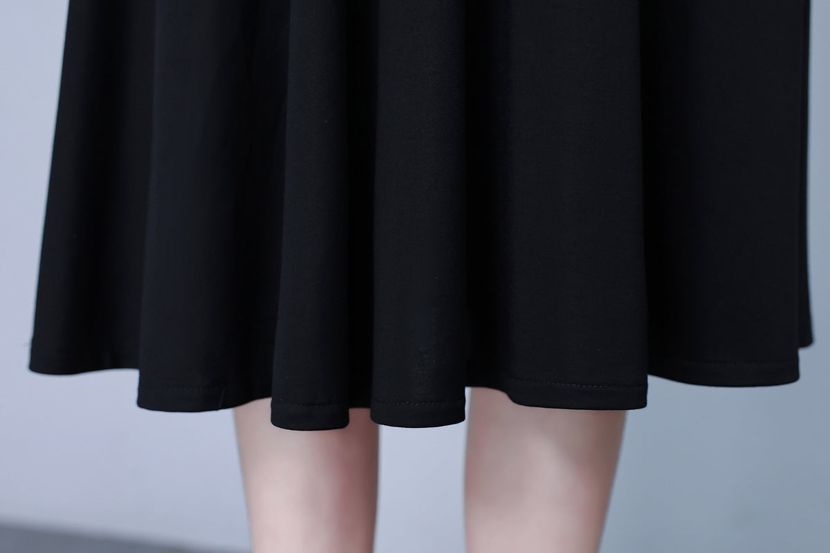Women's Short Sleeve Pocket A-line Stretch Midi Dress - LAI MENG FIVE CATS