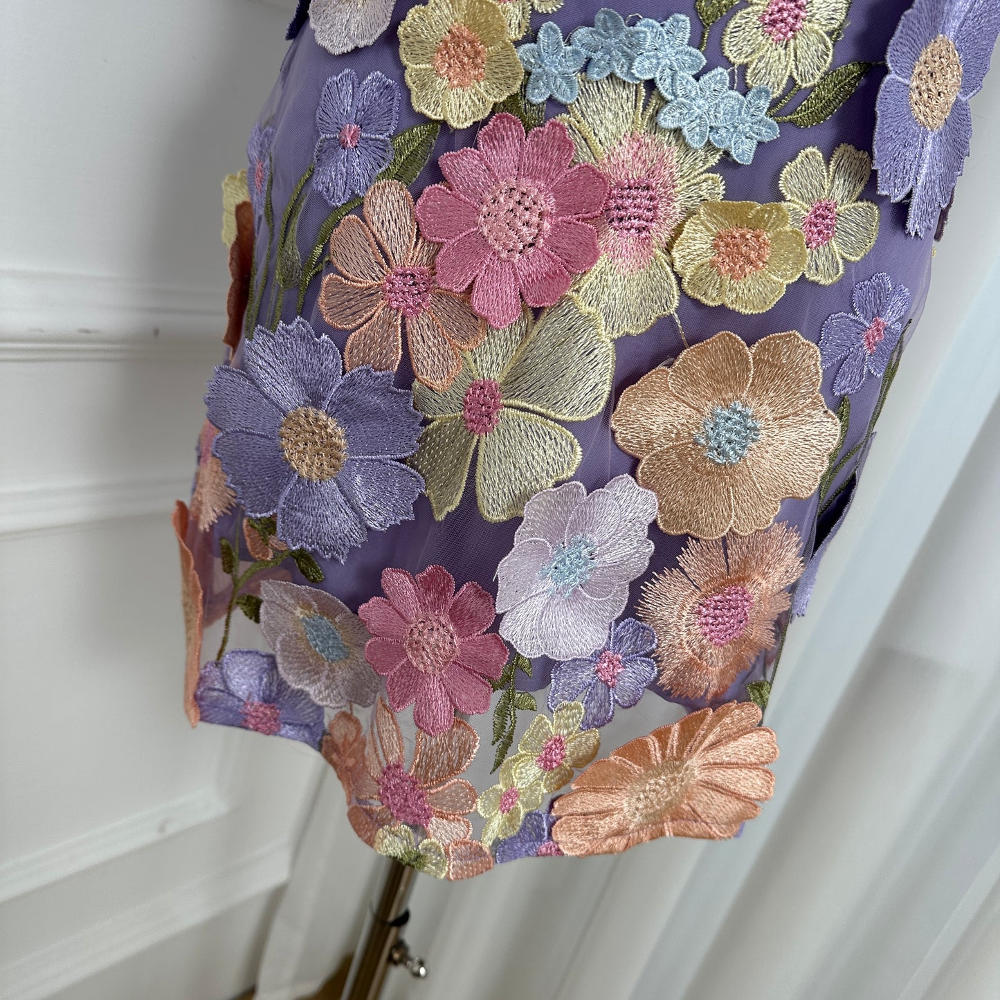 Women's 3D Floral Embroidery Tulle Lace Mesh Mini Dress