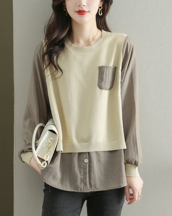 Women's Knit Stripe Long Sleeve Pullover Top