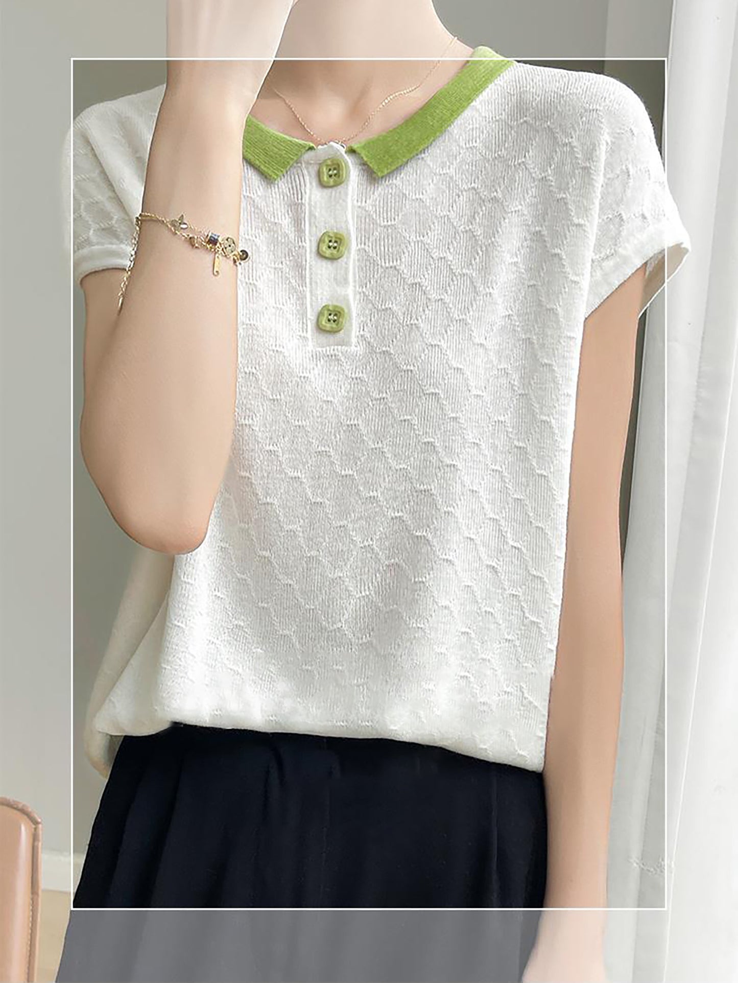 Women's Knit Tops Henley Shirts Color Block Blouse